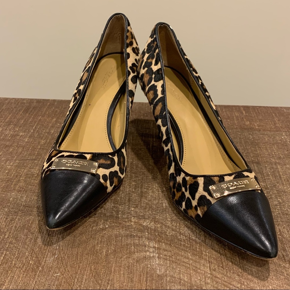 Coach Animal Leopard Print Black Pointed Toe Heels